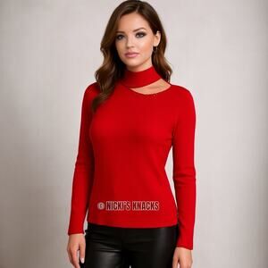 Calvin Klein Sequin Trim Cutout Sweater in Rouge Red Long Sleeve Pullover Size M